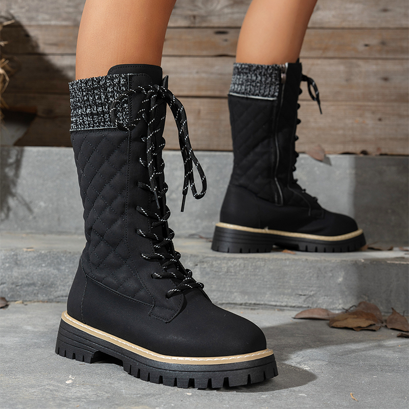 Women's Quilted Mid-Calf Winter Boots with Side Zipper