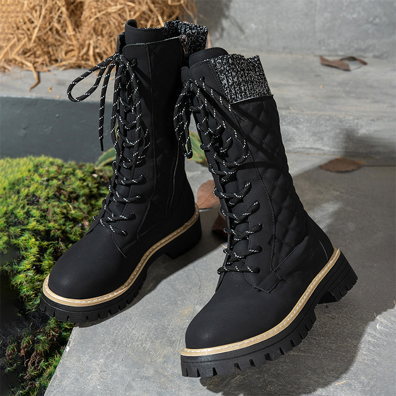 Women's Quilted Mid-Calf Winter Boots with Side Zipper
