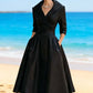 Women's Long-Sleeve Pleated A-Line Midi Dress
