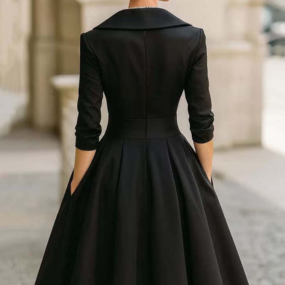 Women's Long-Sleeve Pleated A-Line Midi Dress