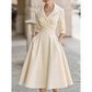 Women's Long-Sleeve Pleated A-Line Midi Dress