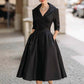 Women's Long-Sleeve Pleated A-Line Midi Dress