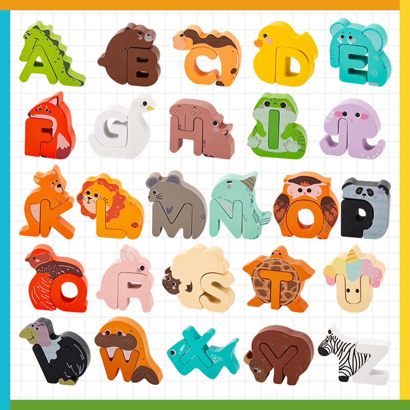 🎁Best Gift -49%OFF🎨26-Piece Wooden Letter & Animal Matching Toy