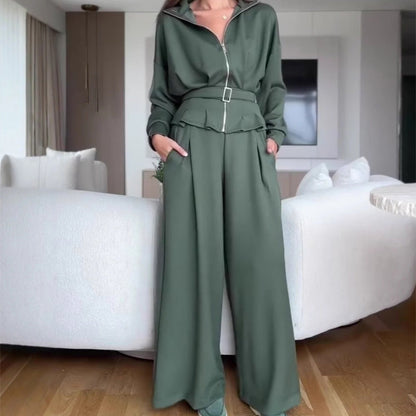 Elegant High-Waist Zip-Up Outfit