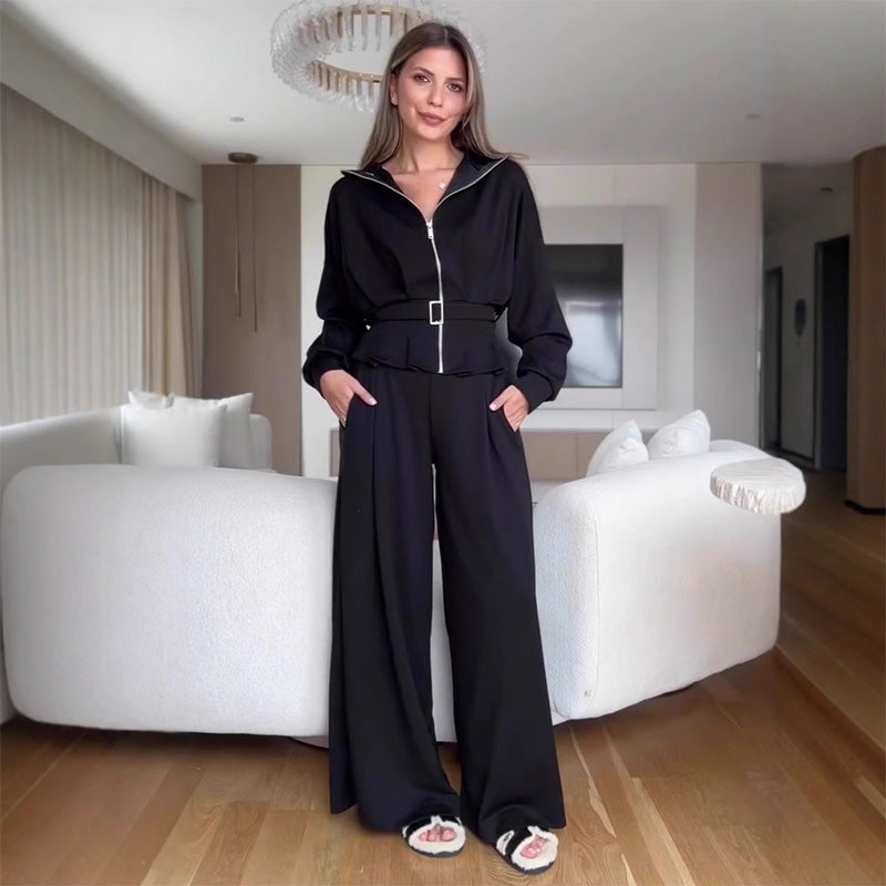 Elegant High-Waist Zip-Up Outfit
