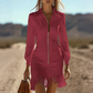 Women's Collared Zip-Up Mini Dress with Fringe Hem