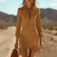 Women's Collared Zip-Up Mini Dress with Fringe Hem