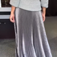Elegant Knit Sweater & Metallic Pleated Skirt Set
