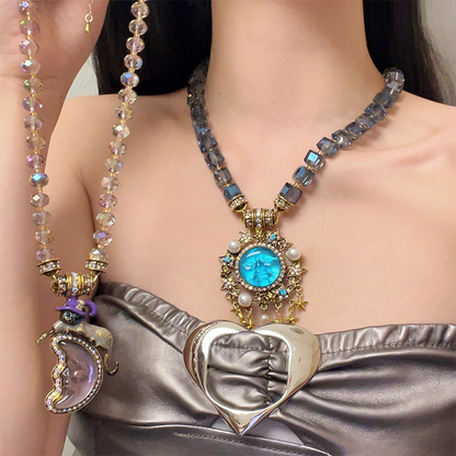 Vintage Celestial Moon & Star Beaded Necklace