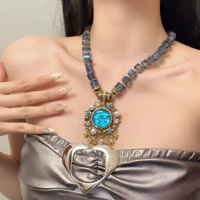 Vintage Celestial Moon & Star Beaded Necklace