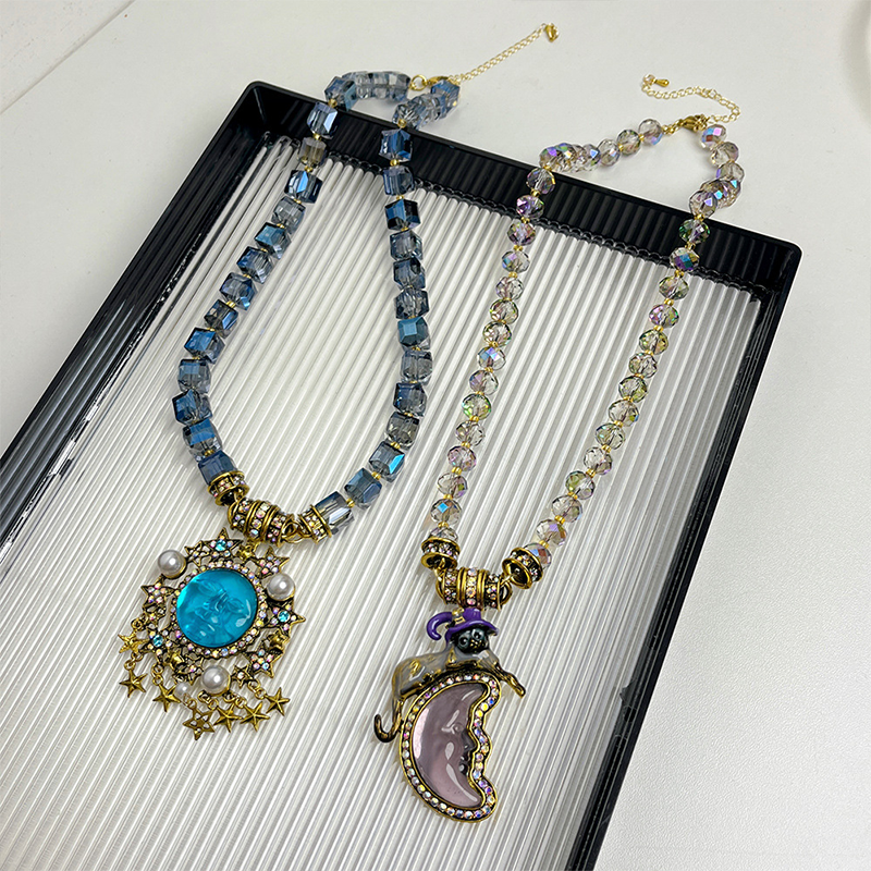 Vintage Celestial Moon & Star Beaded Necklace