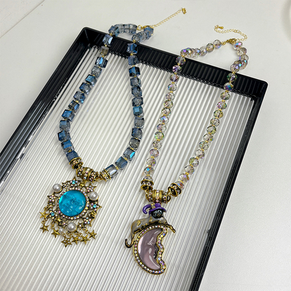 Vintage Celestial Moon & Star Beaded Necklace