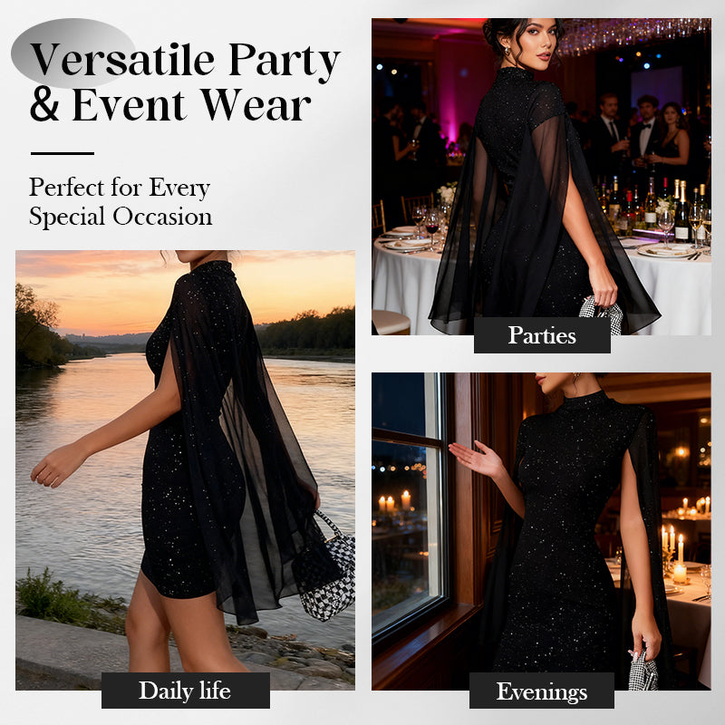 🧚🏻‍♀️Women's Elegant Cape Glitter Bodycon Mini Dress