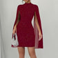 🧚🏻‍♀️Women's Elegant Cape Glitter Bodycon Mini Dress