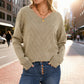 V-Neck Pointelle Knit Pullover Sweater