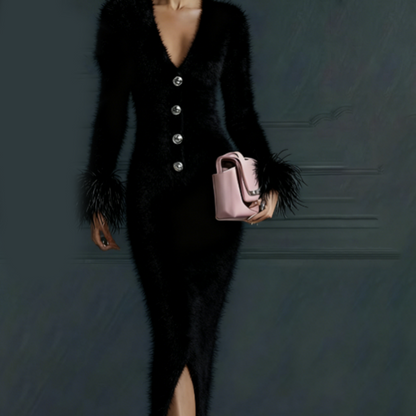 Women's Elegant V-Neck Bodycon Midi Dress