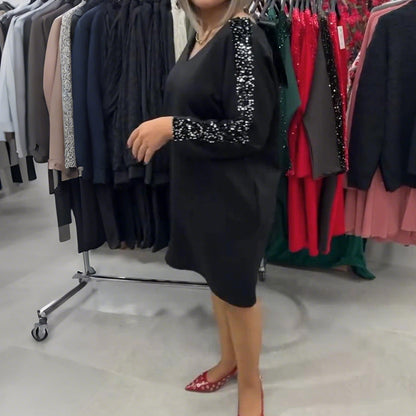 Women's Sparkling Sequin Sleeve Short Dress