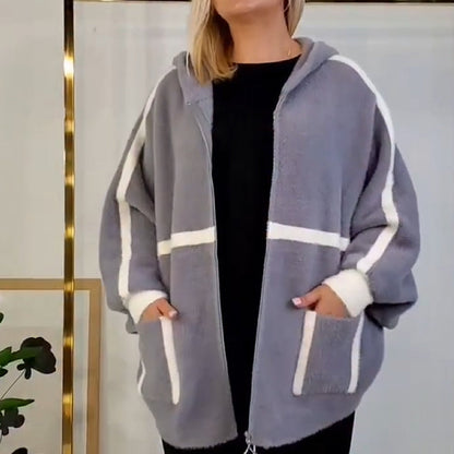 ⏳Limited-time 50% off⏰Women's Cozy Warm Hooded Jacket with Stripe Detail🧥