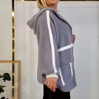 ⏳Limited-time 50% off⏰Women's Cozy Warm Hooded Jacket with Stripe Detail🧥