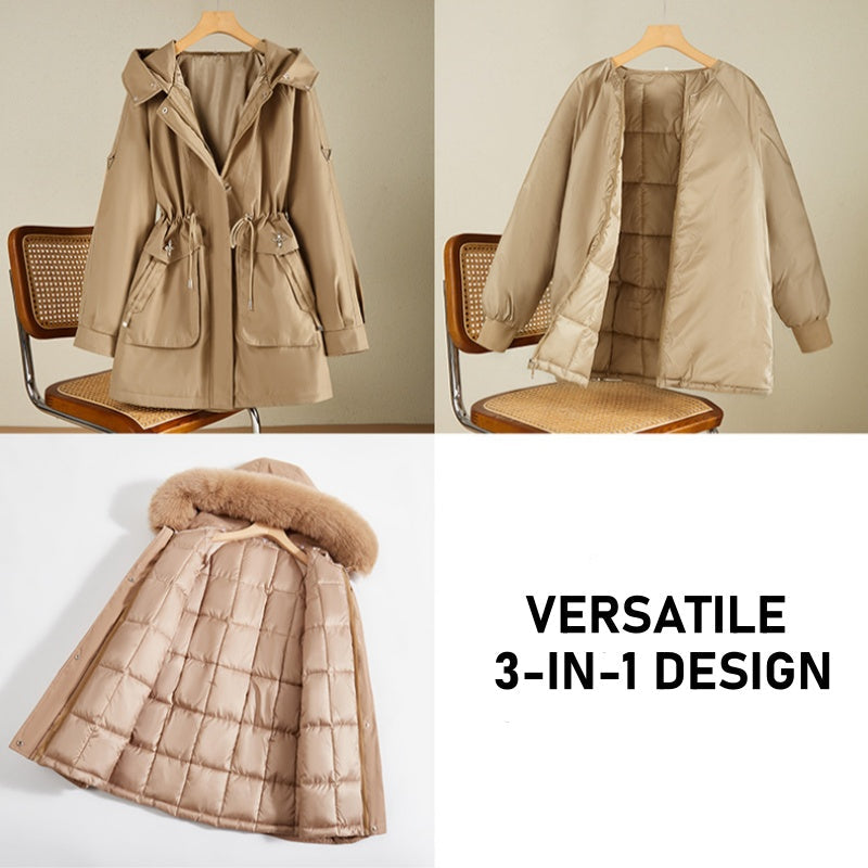 Women's Warm Coat with Detachable Liner & Faux Fur Hood