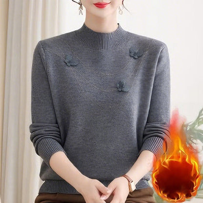Women's Elegant Plush-Lined Mock Neck Sweater