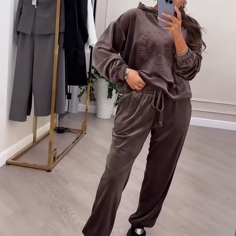 Women's Fashionable Casual Hooded Top & Pants 2-Piece Set
