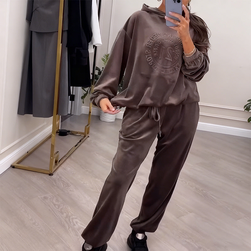 Women's Fashionable Casual Hooded Top & Pants 2-Piece Set