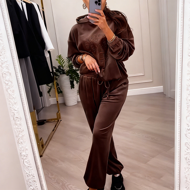 Women's Fashionable Casual Hooded Top & Pants 2-Piece Set