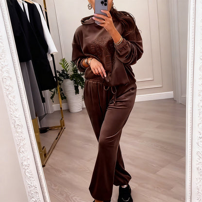 Women's Fashionable Casual Hooded Top & Pants 2-Piece Set