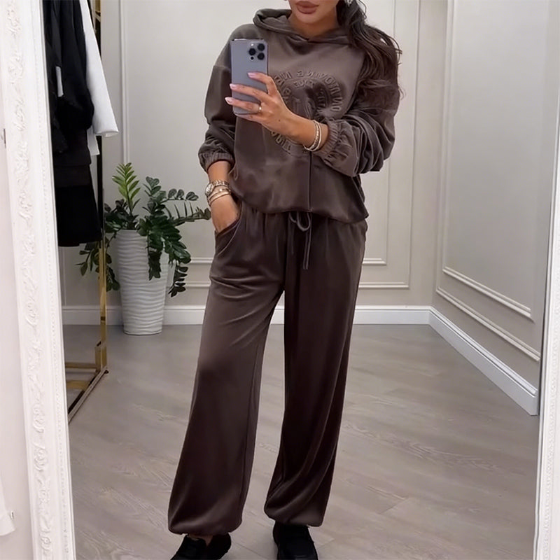 Women's Fashionable Casual Hooded Top & Pants 2-Piece Set