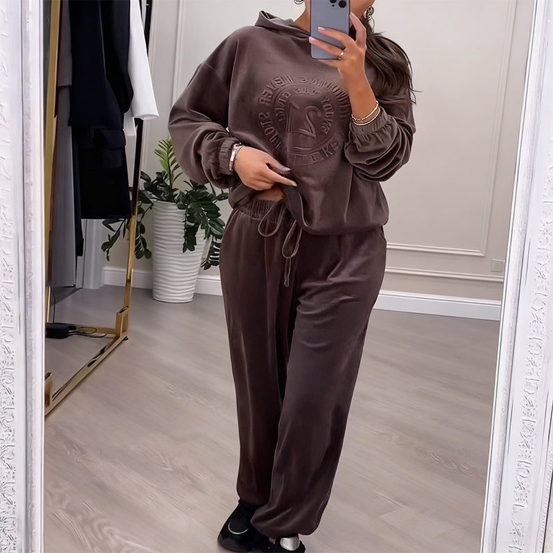 Women's Fashionable Casual Hooded Top & Pants 2-Piece Set