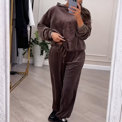 Women's Fashionable Casual Hooded Top & Pants 2-Piece Set