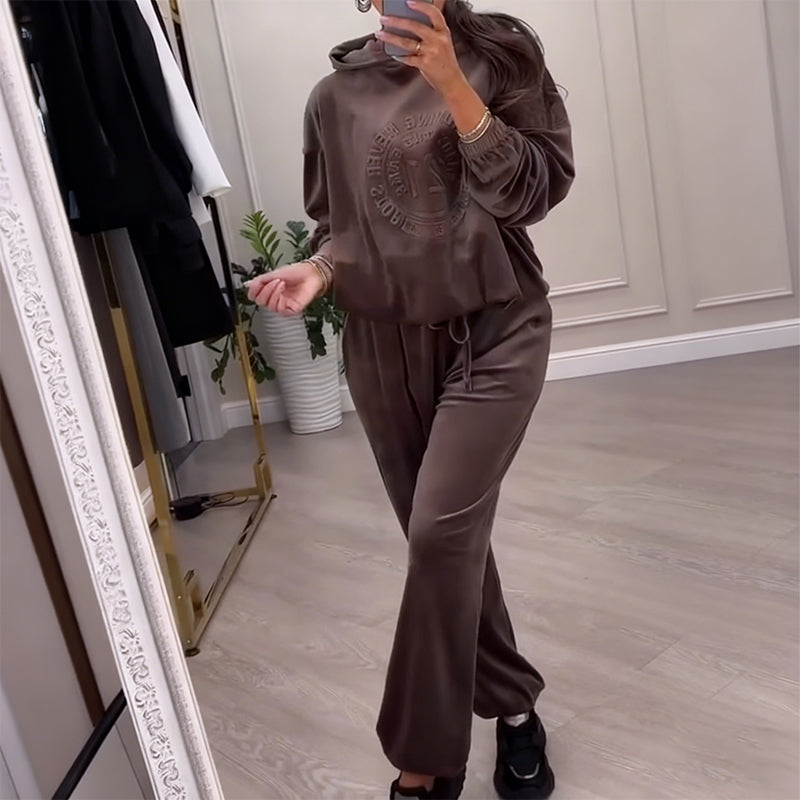 Women's Fashionable Casual Hooded Top & Pants 2-Piece Set