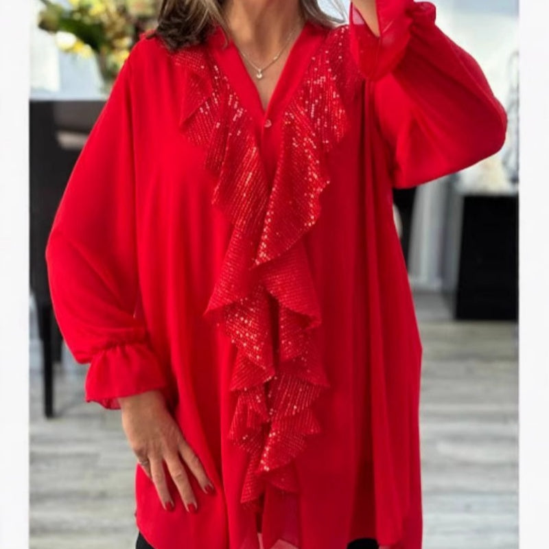 ⏳Time-Limited Special⏰Women's V-Neck Chiffon Sequin Long Sleeve Shirt🎁