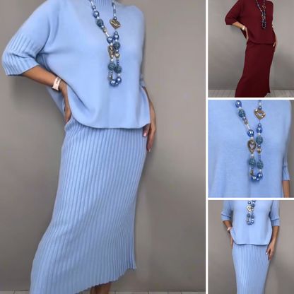 ⏳Limited-time 50% off⏰Elegant Knit Sweater and Midi Skirt 2-Piece Set👚👗