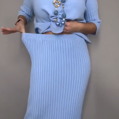 ⏳Limited-time 50% off⏰Elegant Knit Sweater and Midi Skirt 2-Piece Set👚👗