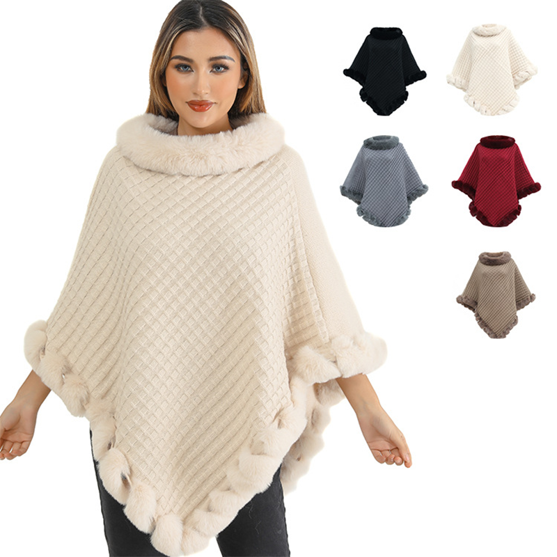Women's Chic Ultra-Warm Faux Fur Trim Knit Shawl