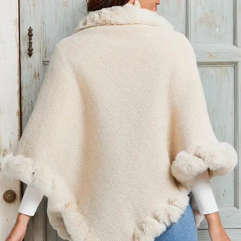 Women's Chic Ultra-Warm Faux Fur Trim Knit Shawl