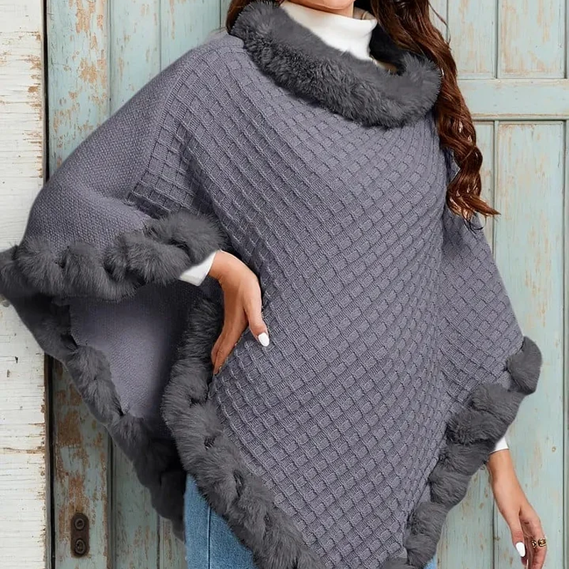 Women's Chic Ultra-Warm Faux Fur Trim Knit Shawl