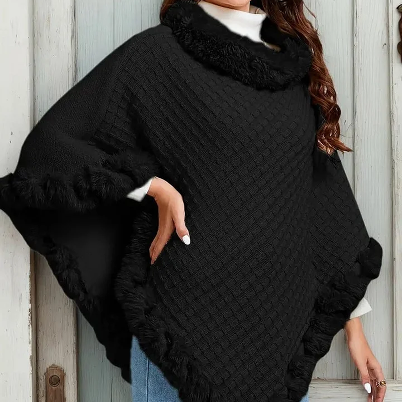 Women's Chic Ultra-Warm Faux Fur Trim Knit Shawl