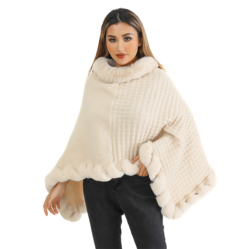 Women's Chic Ultra-Warm Faux Fur Trim Knit Shawl