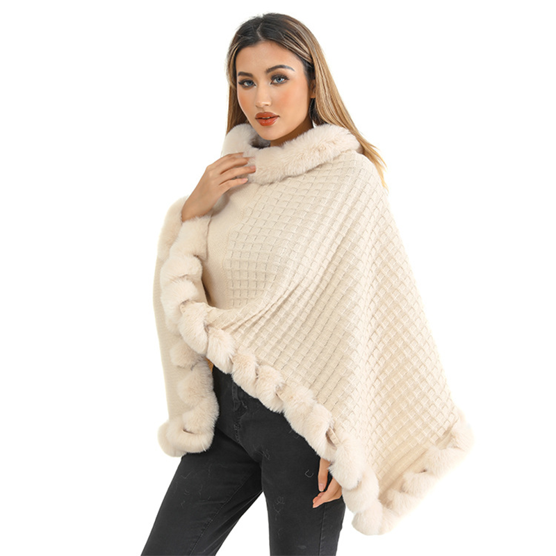 Women's Chic Ultra-Warm Faux Fur Trim Knit Shawl