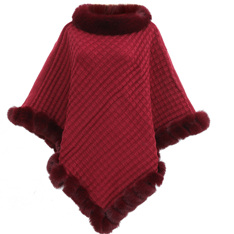 Women's Chic Ultra-Warm Faux Fur Trim Knit Shawl