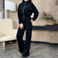 Elegant Long-Sleeve Zip-Up Corduroy Jumpsuit