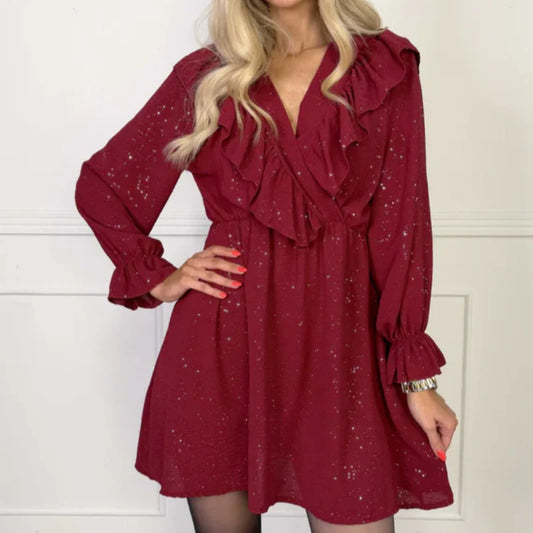 Women’s Ruffled V-Neck A-Line Mini Dress