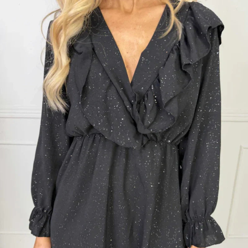 Women’s Ruffled V-Neck A-Line Mini Dress