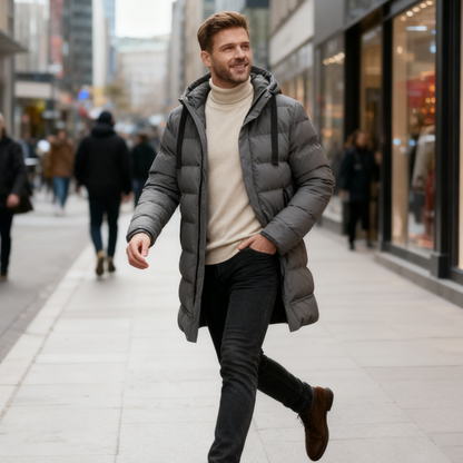 Men's Mid-Length Hooded Puffer Jacket