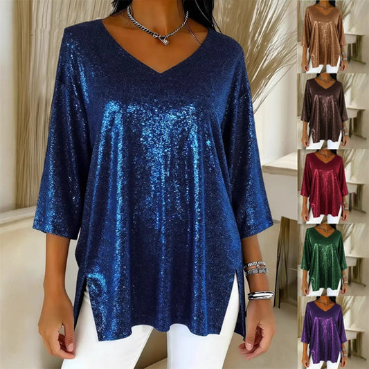 ✨New arrivals offer-Women’s Glitter V-Neck Loose Top