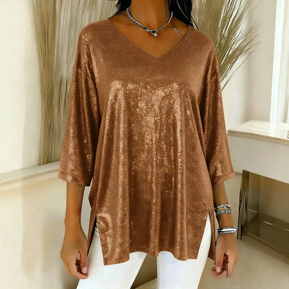 ✨New arrivals offer-Women’s Glitter V-Neck Loose Top