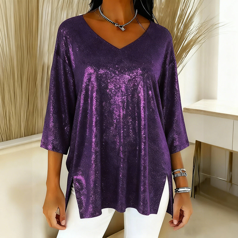 ✨New arrivals offer-Women’s Glitter V-Neck Loose Top